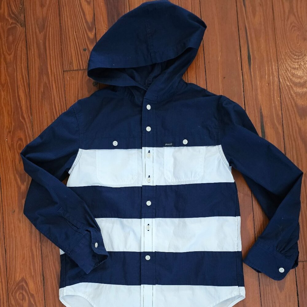 Boys size 8 (small ) polo ralph lauren button down cotton hoodie shirt